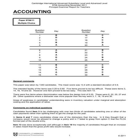 9706 accounting november 2011 principal examiner report for teachers  2011 ac...