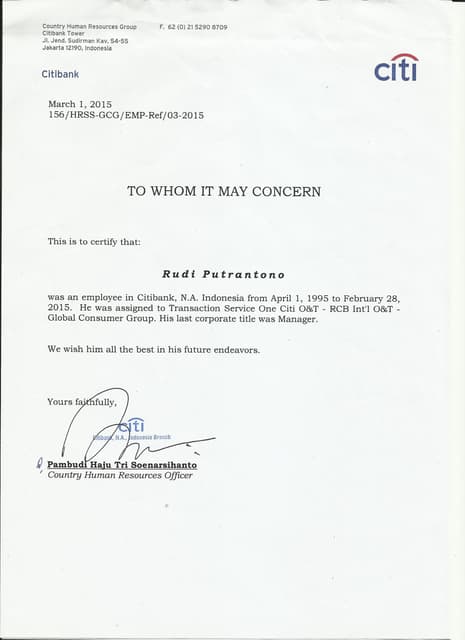 reference letter from citibank | PDF