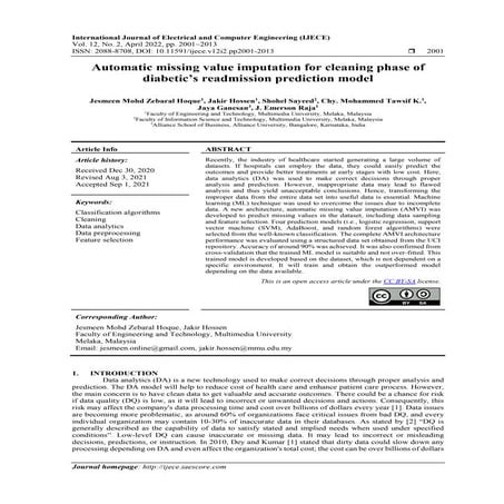 Automatic missing value imputation for cleaning phase of diabetic’s readmissi...