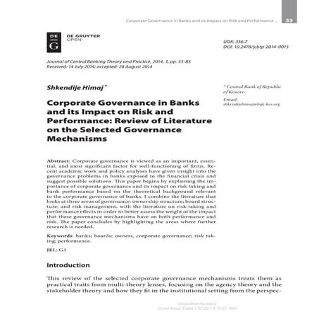 CORPORATE GOVERNANCE IN BANKS | PDF