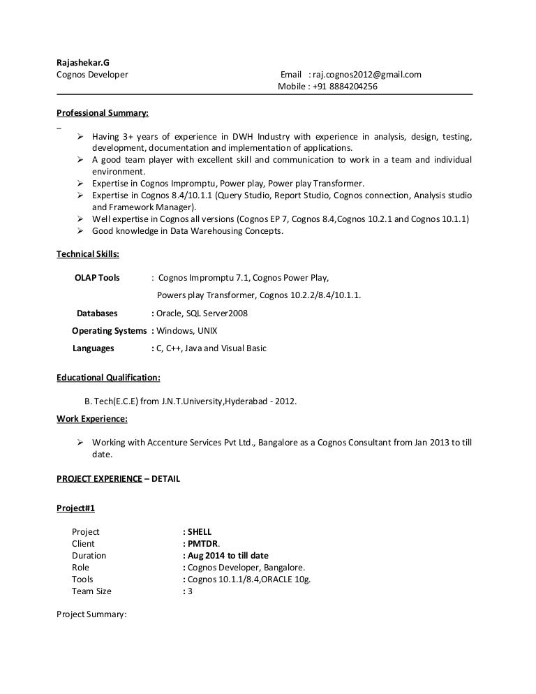 Cognos 11 analytics resume picture