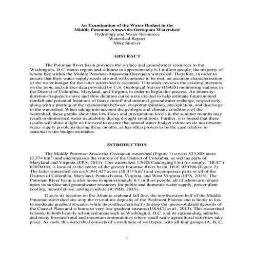 M. Stoever Watershed Report