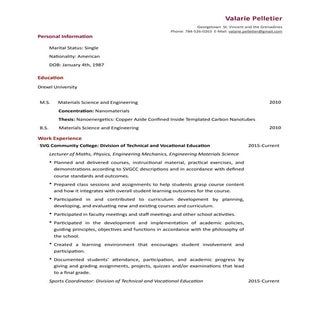Valarie Pelletier CV Jun 2016