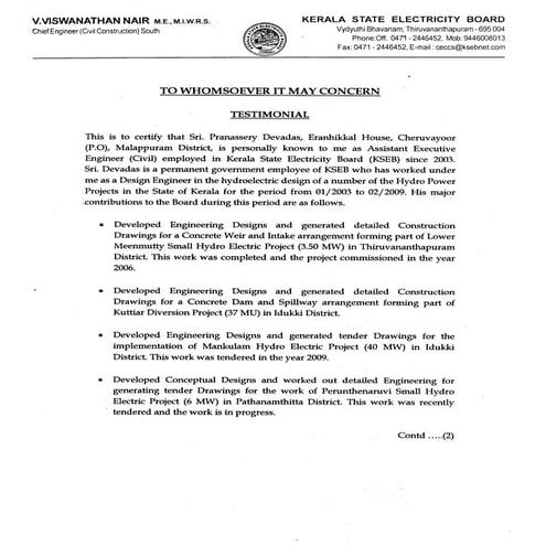 Experience Certificate, KSEB | PDF