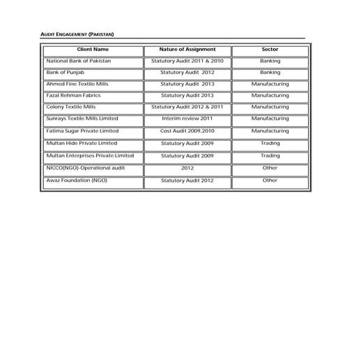 Audit Engagements - Deloitte Pakistan