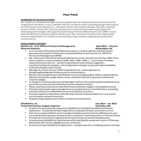 Paul Paek Resume
