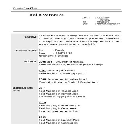 kalla V CV