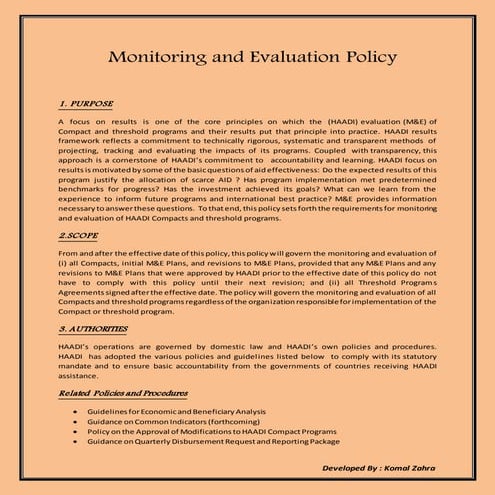 Monitoring and Evaluation Policy