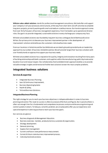 Wiltsten value added solutions - what we can offer