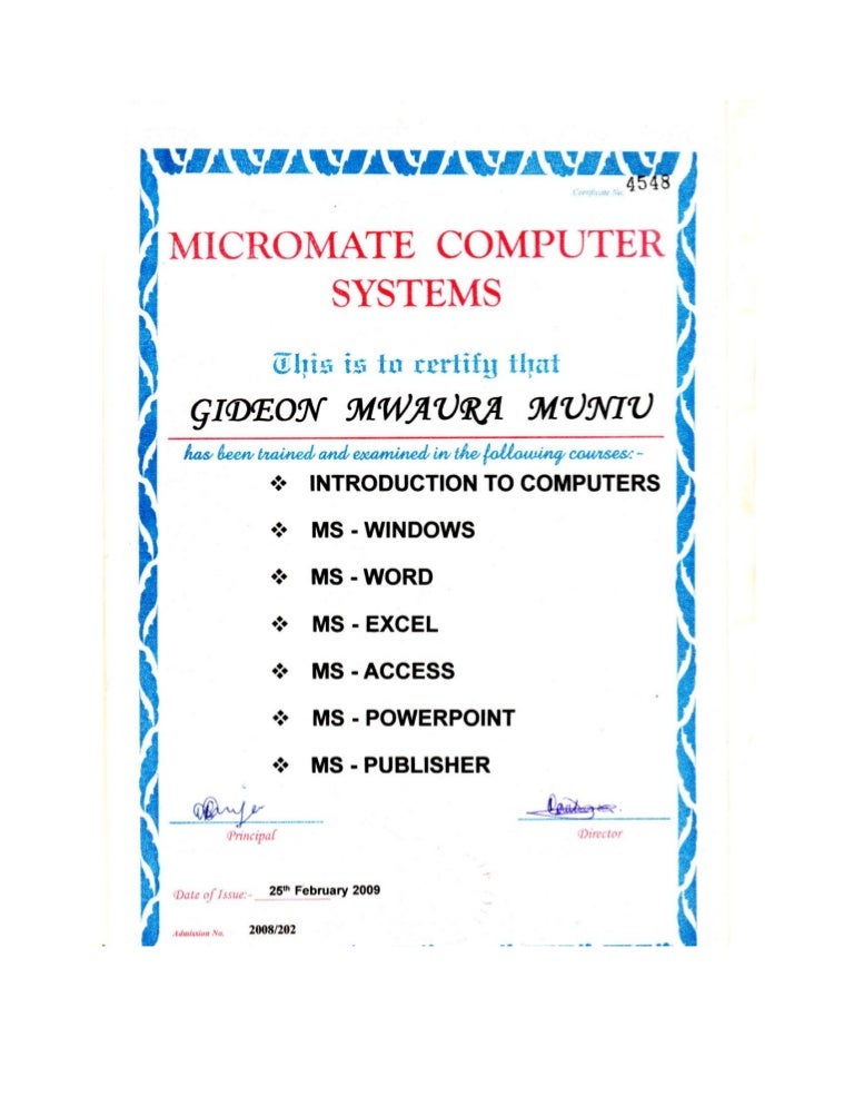 computer packages certificate