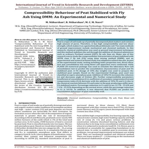 Compressibility Behaviour of Peat Stabilized with Fly Ash Using DMM An Experi...