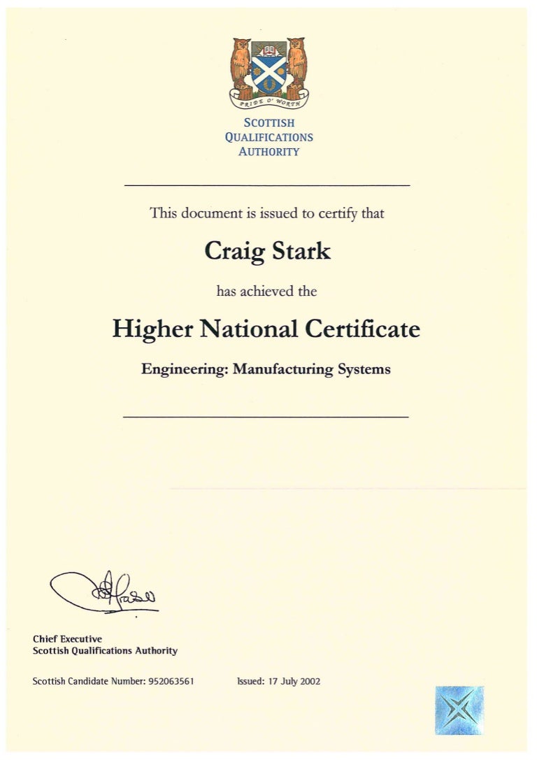 HNC certificate