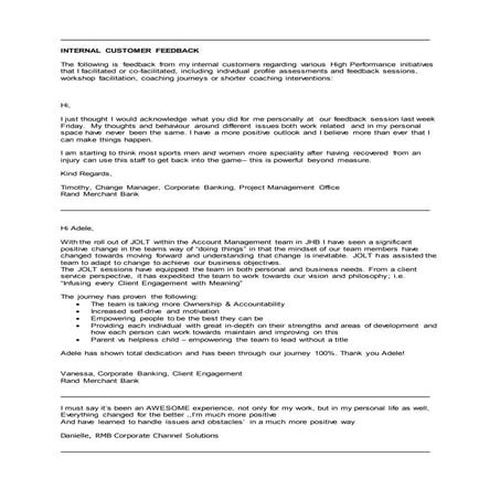 Internal and External Customer Feedback - coaching and facilitation