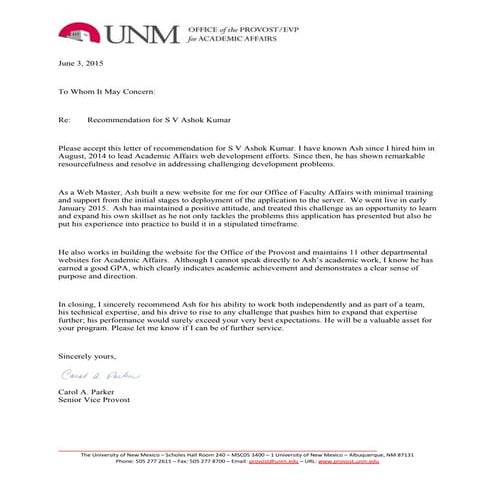 S V Ashok Kumar - Recommendation Letter | PDF