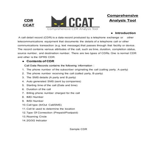 Guideline for Call Data Record Analysis by Raghu Khimani | PPTX