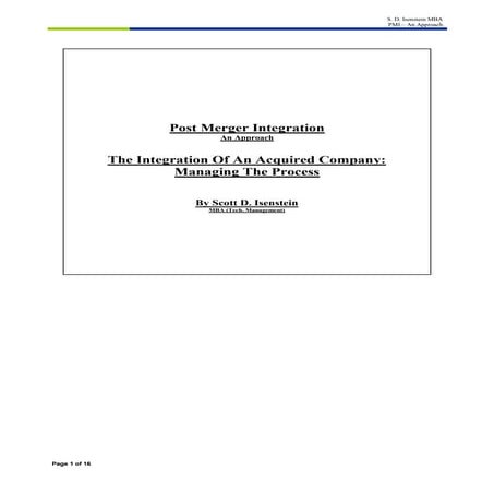 Post Merger Integration - An Approach