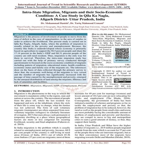 Intra State Migration, Migrants and their Socio Economic Condition A ...