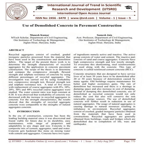 Use of Demorlished Concrete in Pavement