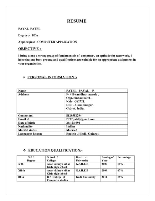 SIMPLE RESUME FORMAT | DOCX