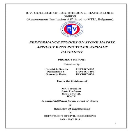 Performance studies on reclaimed asphalt SMA 2014