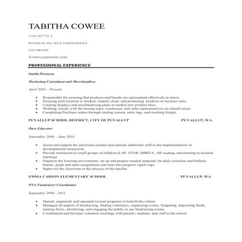 Tabitha Resume (Tabitha Cowee)