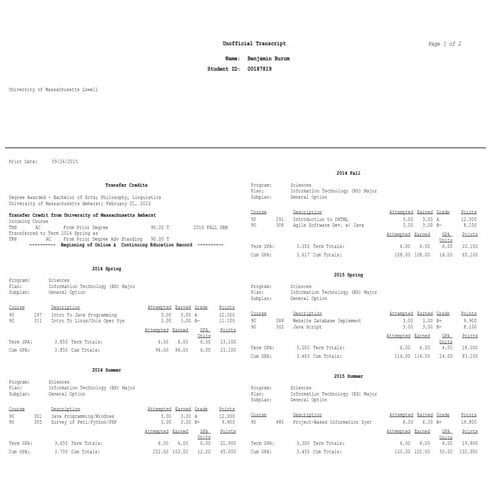 Patrick Hunt Unofficial Transcript | PDF