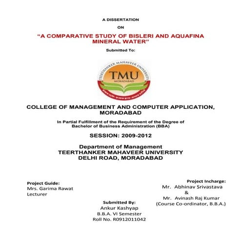 98404052 a-comparative-study-of-bisleri-and-aquafina-mieral-water