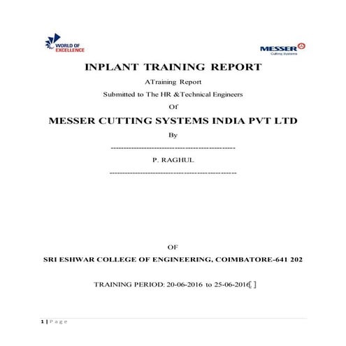 MESSER CUTTING SYSTEMS REPORT BY RAGHUL PALANISWAMY