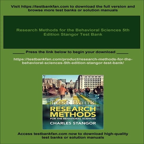 Research Methods for the Behavioral Sciences 5th Edition Stangor Test Bank
