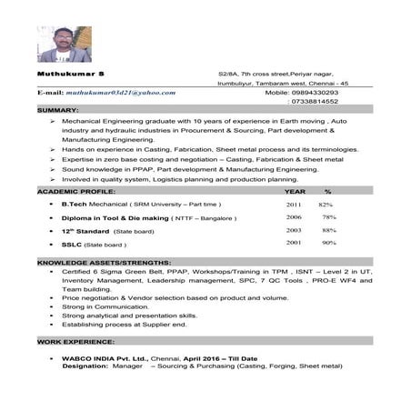 Muthukumar - Resume | PDF
