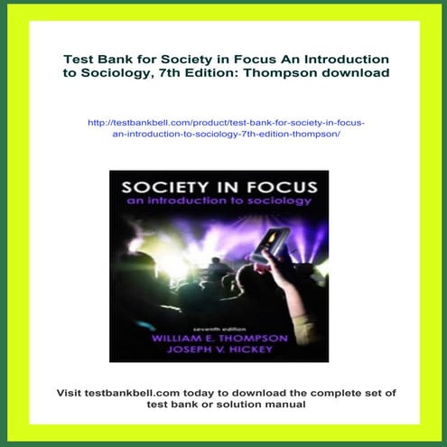Test Bank for Society in Focus An Introduction to Sociology, 7th ...
