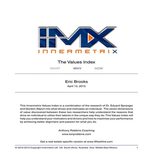 Eric Brooks VALUES Evaluation