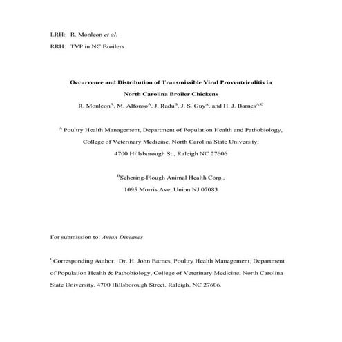Occurrence and Distribution of Transmissible Viral Proventriculitis in North ...