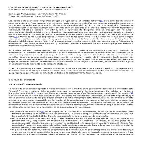 Mingueneau, D. "¿Situación de enunciación o situación de comunicación?"
