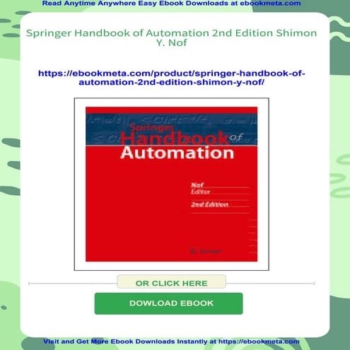 Springer Handbook Of Automation 2nd Edition 2nd Shimon Y Nof | PDF