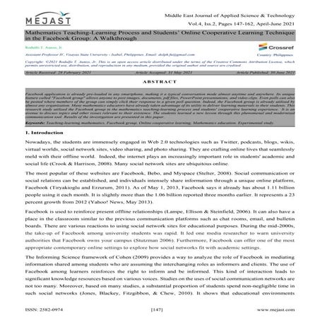 Mathematics Teaching-Learning Process and Students’ Online Cooperative Learni...