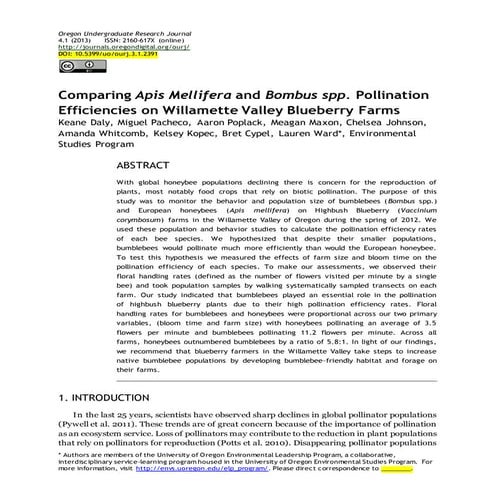 Comparing Apis Mellifera and Bombus spp. Pollination Efficiencies on Willamet...