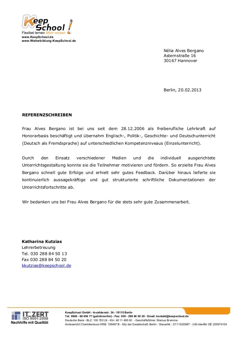 Referenzschreiben Bergano