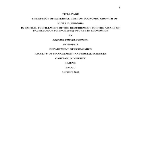 THE EFFECT OF EXTERNAL DEBT ON ECONOMIC GROWTH OF NIGERIA[1] | PDF