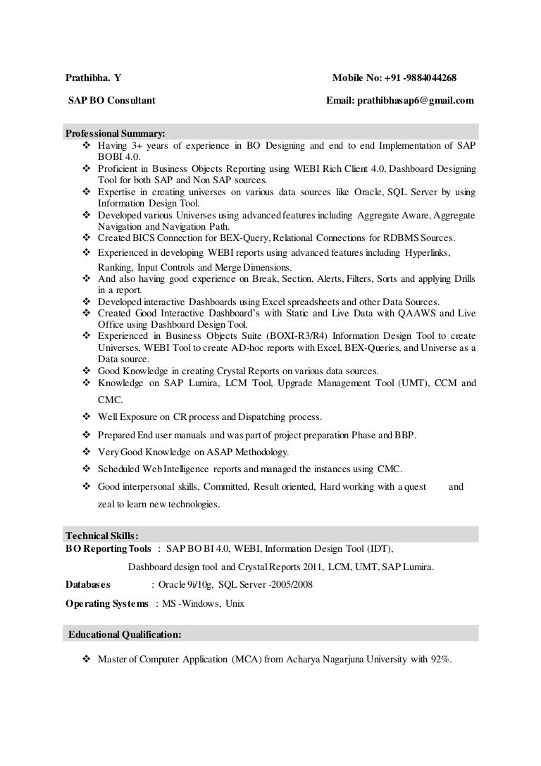 Sap Bo Resume