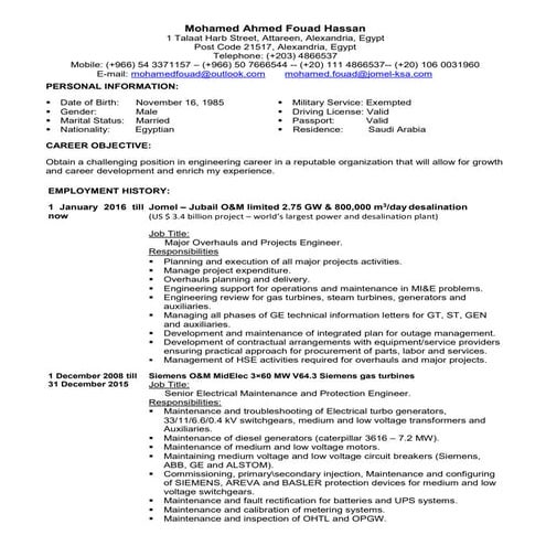 Mohamed Ahmed Fouad Hassan - Major Overhauls and Projects Engineer