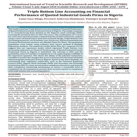 triple bottom line accounting on financial performance of quoted industrial g...
