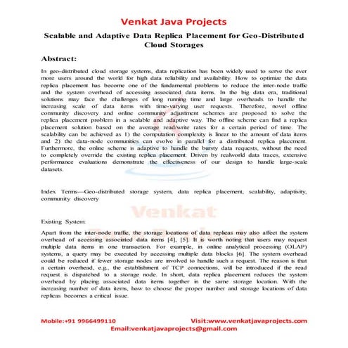 Scalable and adaptive data replica placement for geo distributed cloud storages