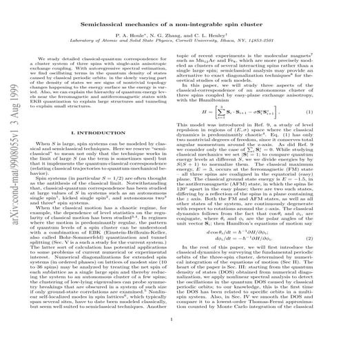 Semiclassical mechanics of a non-integrable spin cluster