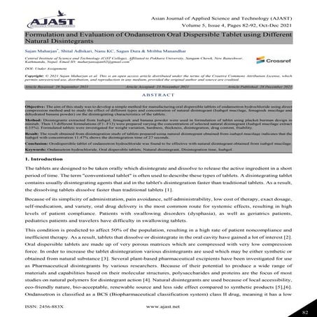 Formulation and Evaluation of Ondansetron Oral Dispersible Tablet using Diffe...