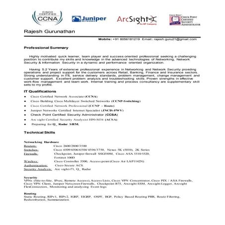 Rajesh Gurunathan - Network security & Arcsight