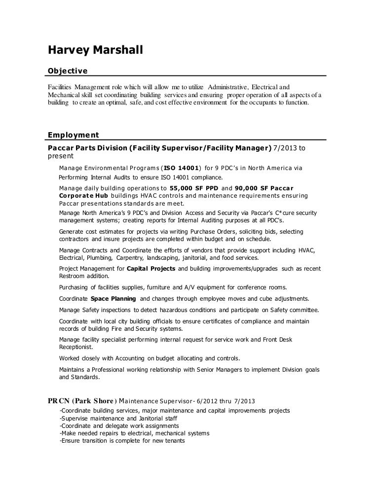 Facility Manager Resume 2016