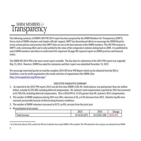 990 IRS SHRM 2014 submission analysis feb 2016