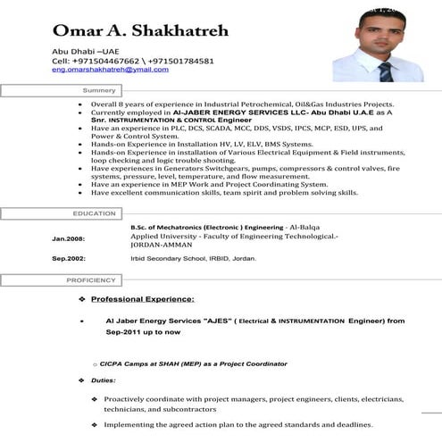 E&I Engineer CV