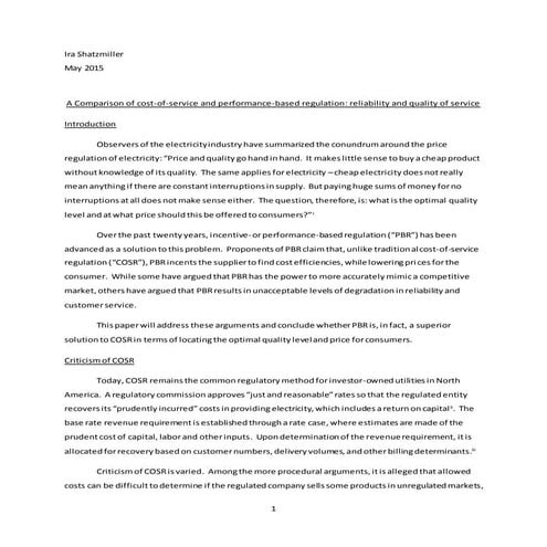 A Comparison of cost-of-service and performance-based regulation - reliabilit...